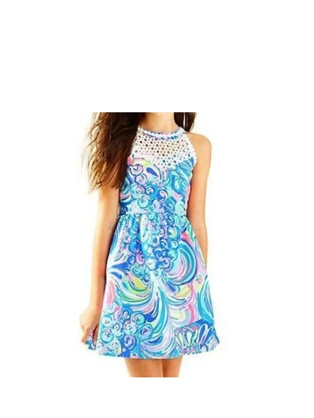 Lilly Pulitzer Dress Girls XL 14 Little Kinley Gillty Pleasure Fit Flare Lace